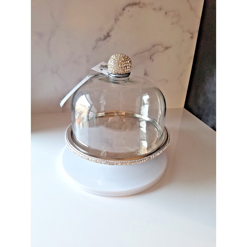FESTIVE  RHINESTONE FOOTED CAKE CHEESE STAND 8x8  NEW‎